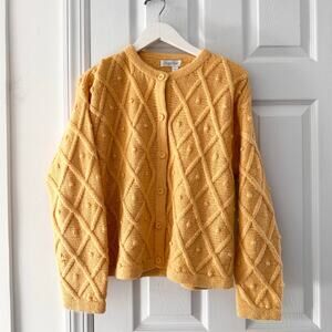 Frog Tree Baby Alpaca Argyle PomPom Knit Bright Canary Yellow Cardigan Sweater S